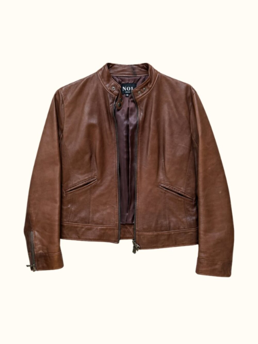Brown Leather Moto Jacket - Women